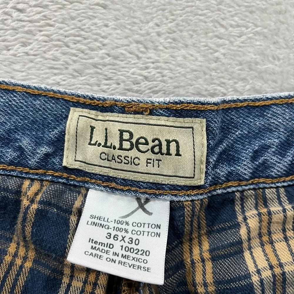 LL Bean Jeans Mens 34x30* Denim Blue Flannel Lined Classic‎ Fit Outdoor Y2K